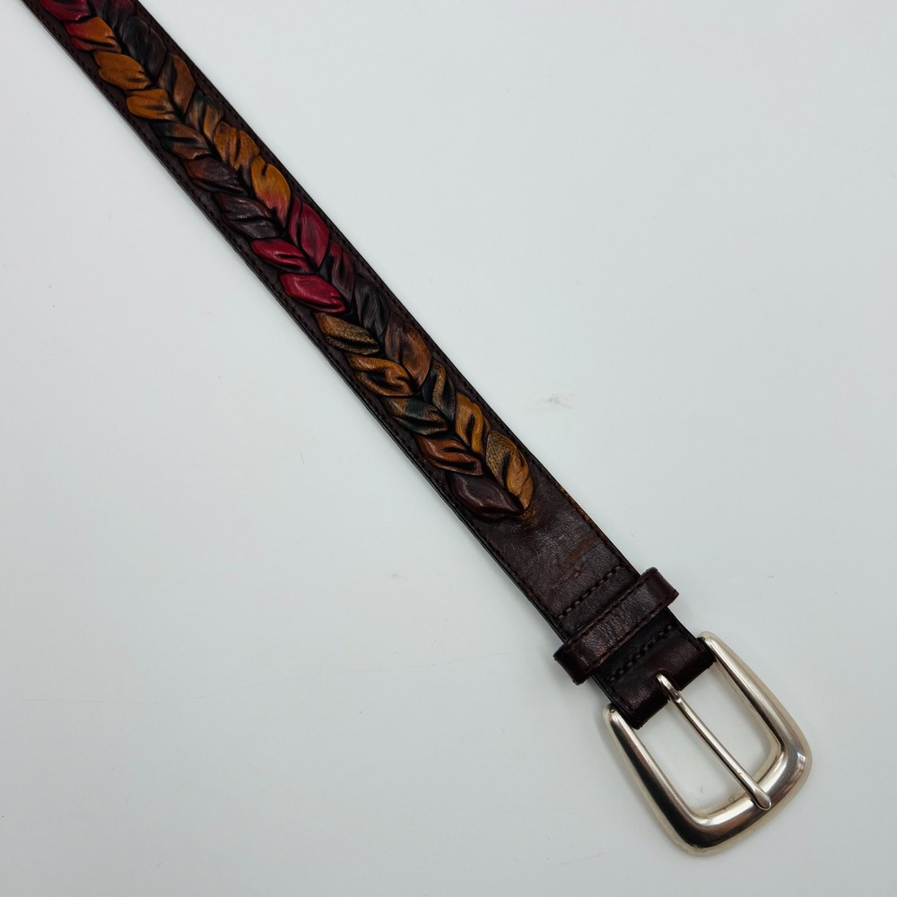 The Territory Ahead Mens 38 Braided Leather Leaf Belt Colorful Western Boho 90s - Picture 7 of 12